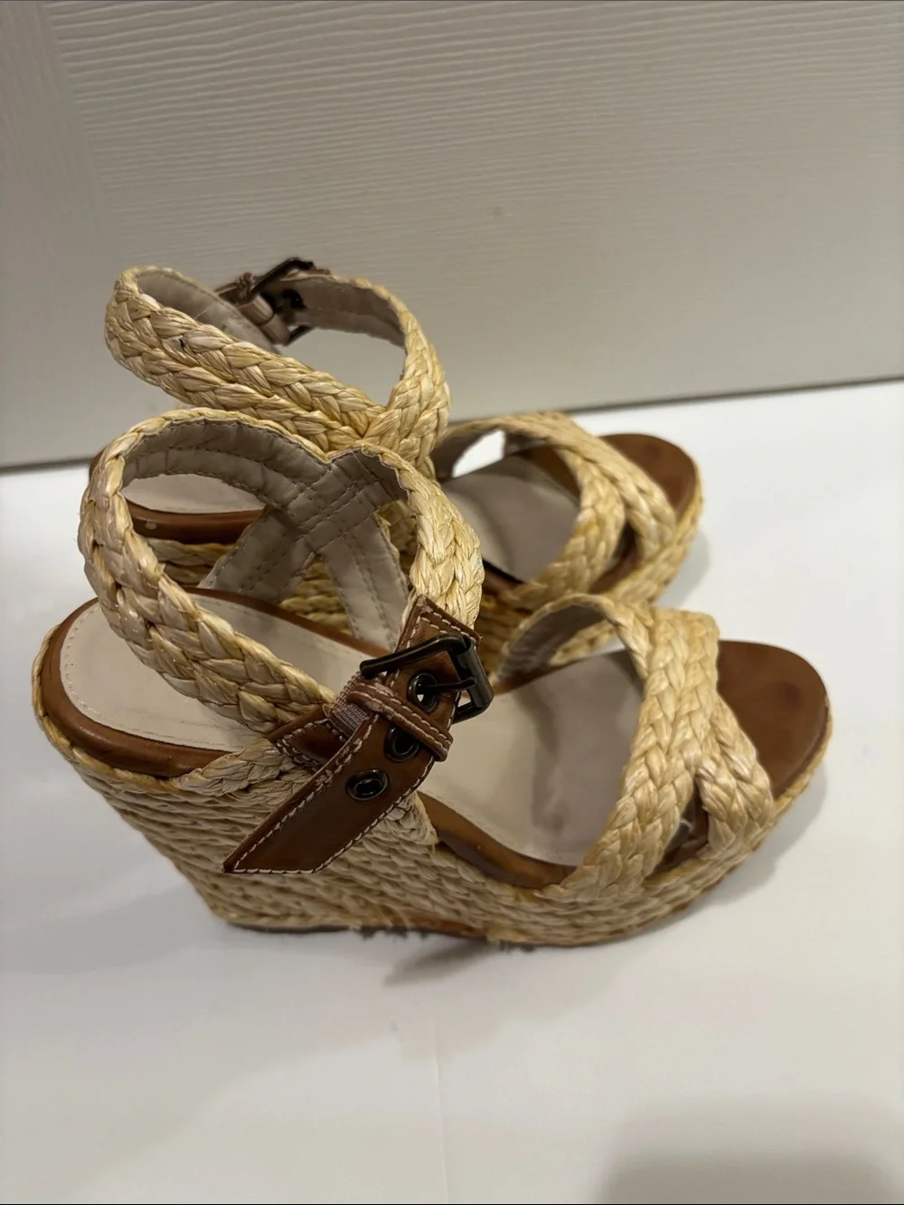 MIA Natural Braided Espadrille Wedge Sandals